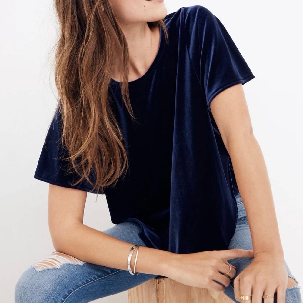 Madewell navy velvet butterfly sleeves fluttery blouse size Small